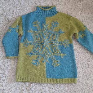 VTG 90's Express Tricot 100% Wool Snowflake Sweater Women’s M Colorblock Chunky